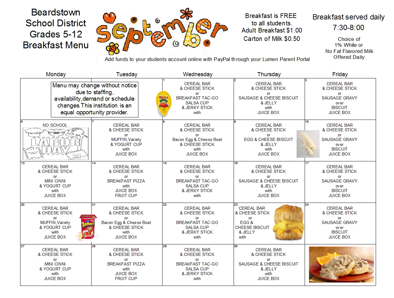 Beardstown CUSD 15 Breakfast Menus
